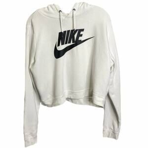 Nike Women's Size XL Hooded Sweatshirt White Long Sleeve Black Logo Sporty